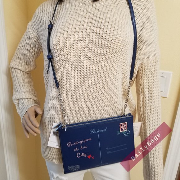 NWT KATE SPADE 100% AUTHENTIC POSTCARD CROSSBODY OFF THE GRID OCEAN BLUE NOVELTY - Picture 4 of 12